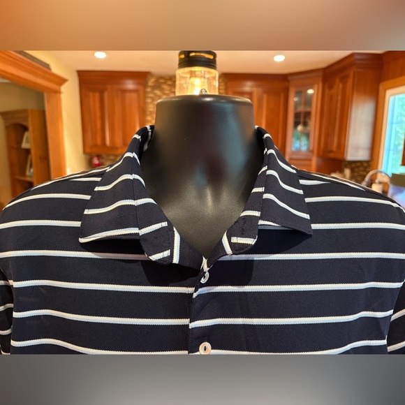 Peter Millar men’s golf Polo. Sharp navy w/white stripes. logo on sleeve. Medium - Picture 3 of 7